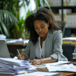 Woman Auditing Paperwork